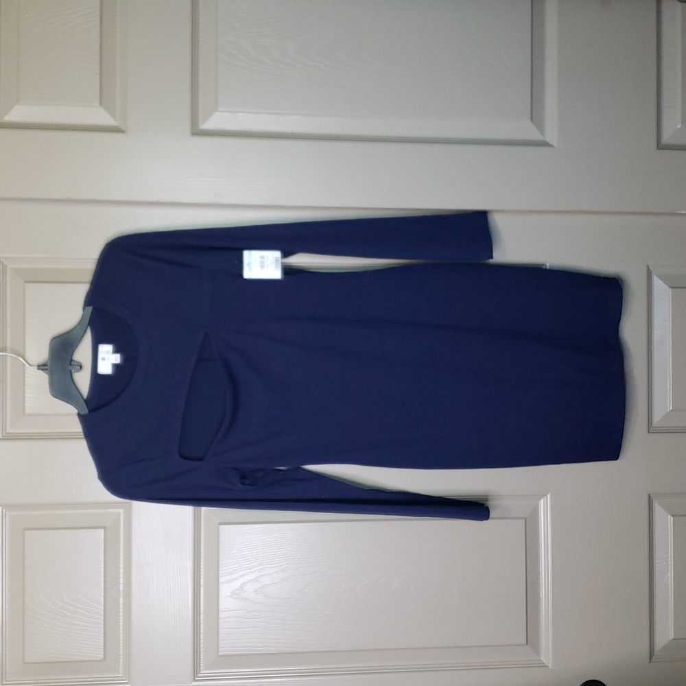 NWT Socialite navy blue Cut out long sleeve ribbed dress size large